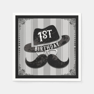 Hipster Mr. Moustache Hat Glasses 1st Birthday One Napkin