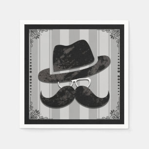 Hipster Mr. Moustache Hat Glasses Birthday Party Napkin