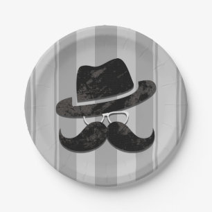 Hipster Mr. Moustache Hat Glasses Birthday Party Paper Plate