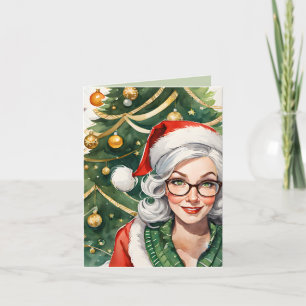 Hipster Mrs. Claus & Cocktail Recipe Christmas Card