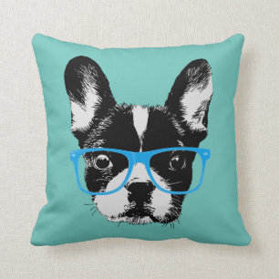 Hipster Nerdy French Bulldog Cushion