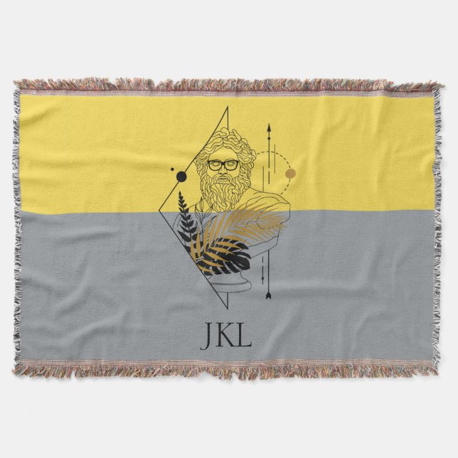 Hipster Olympic God Colorblock Monogram Throw Blanket (Front)