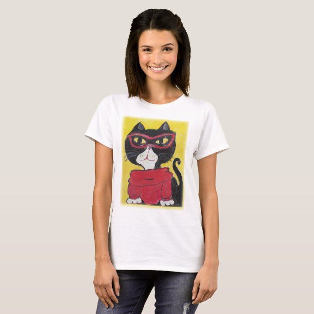 Hipster Painted Turtleneck Cat T-Shirt (Front Full)