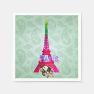 Hipster Paisley Neon French Paris Eiffel Tower Napkin