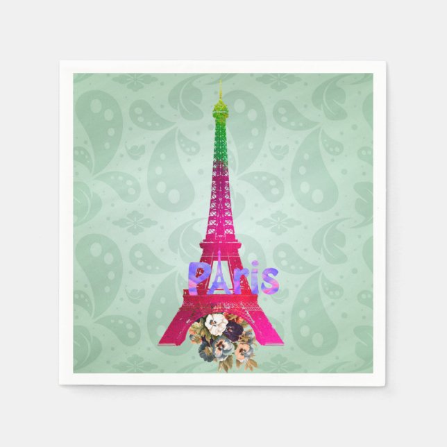 Hipster Paisley Neon French Paris Eiffel Tower Napkin (Front)