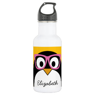 Hipster Penguin - Cute Cartoon Yellow Pink 532 Ml Water Bottle