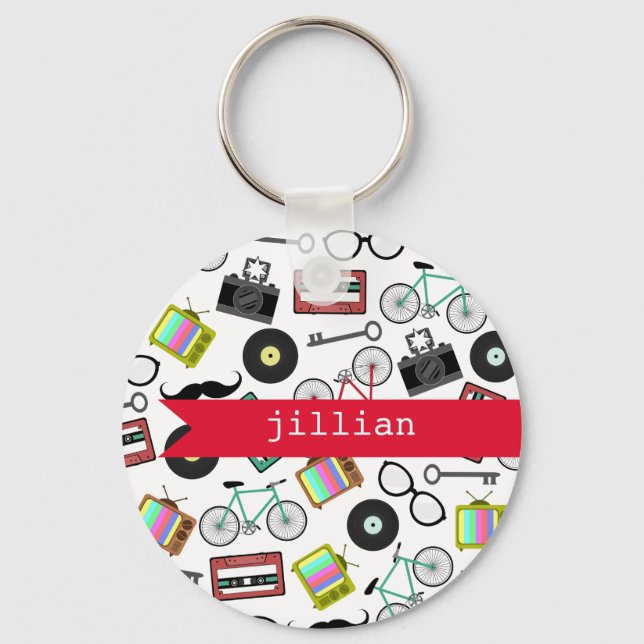 Hipster Personalised Keychain (Front)