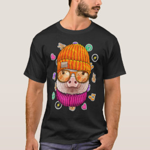 Hipster Pig Geek Nerd Glasses Farm Animal Love Pea T-Shirt