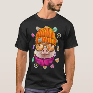 Hipster Pig Geek Nerd Glasses Farm Animal Love Pea T-Shirt