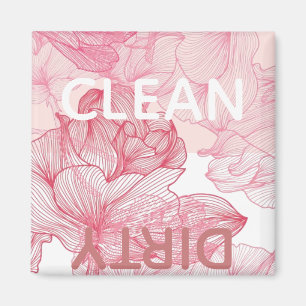 hipster pink floral pattern clean dirty dishwasher magnet