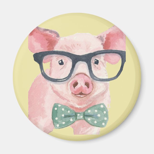 Hipster Pink Pig Magnet (Front)