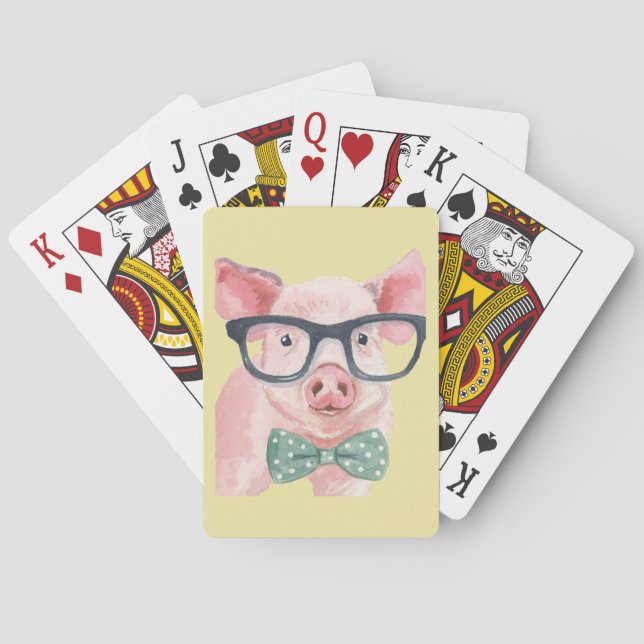 Hipster Pink Pig Playing Cards (Back)