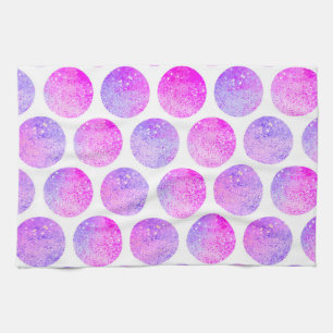 Hipster pink purple faux glitter polka dots tea towel