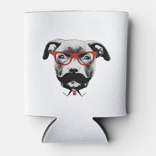 Hipster Pit Bull Terrier Can Cooler (Front)