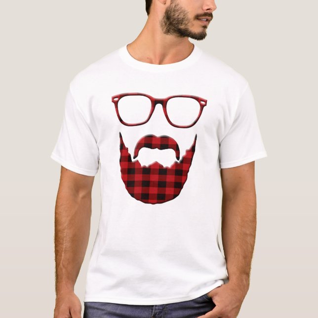 Hipster Plaid Beard and Glasses T-Shirt (Front)