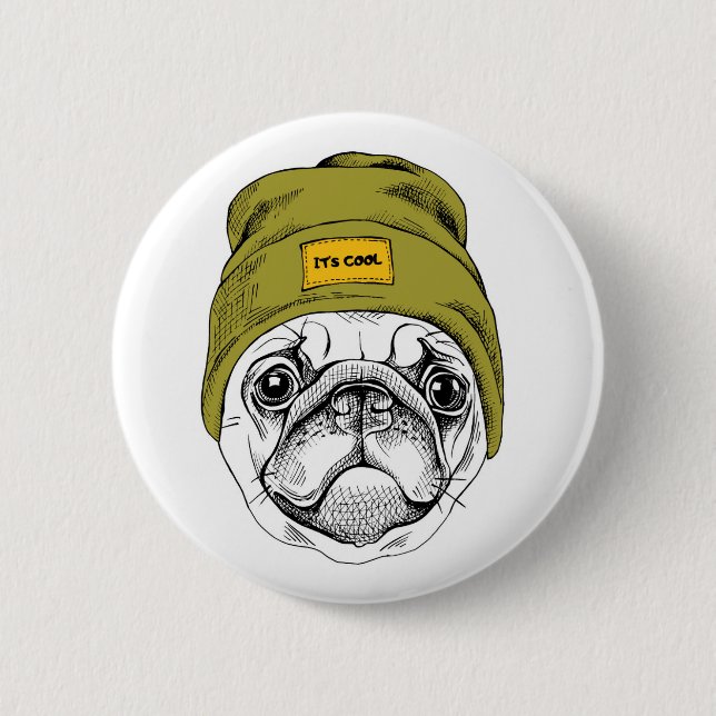 Hipster Pug | It's Cool 6 Cm Round Badge (Front)