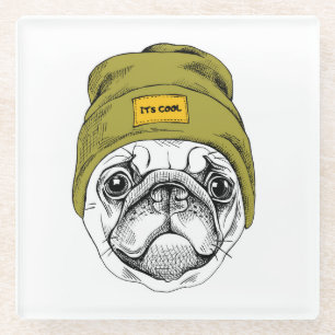 Hipster Pug   It's Cool Glass Coaster