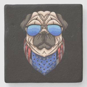 Hipster Pug Sunglasses USA Bandanna Stone Coaster