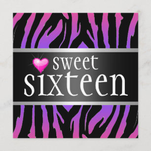 Hipster Purple Zebra Sweet Sixteen Invitation