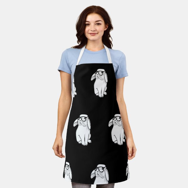 Hipster Rabbit Funny Bunny With Glasses Cute Anima Apron (Worn)