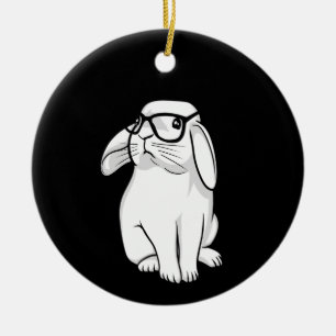 Hipster Rabbit Funny Bunny With Glasses Cute Anima Ceramic Tree Decoration