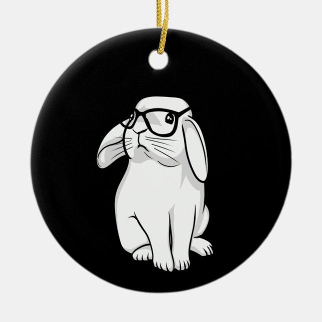 Hipster Rabbit Funny Bunny With Glasses Cute Anima Ceramic Tree Decoration (Front)