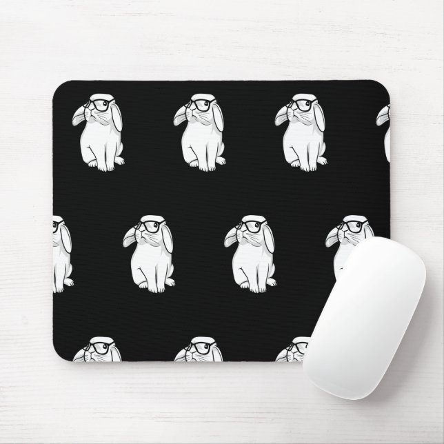 Hipster Rabbit Funny Bunny With Glasses Cute Anima Mouse Mat (With Mouse)
