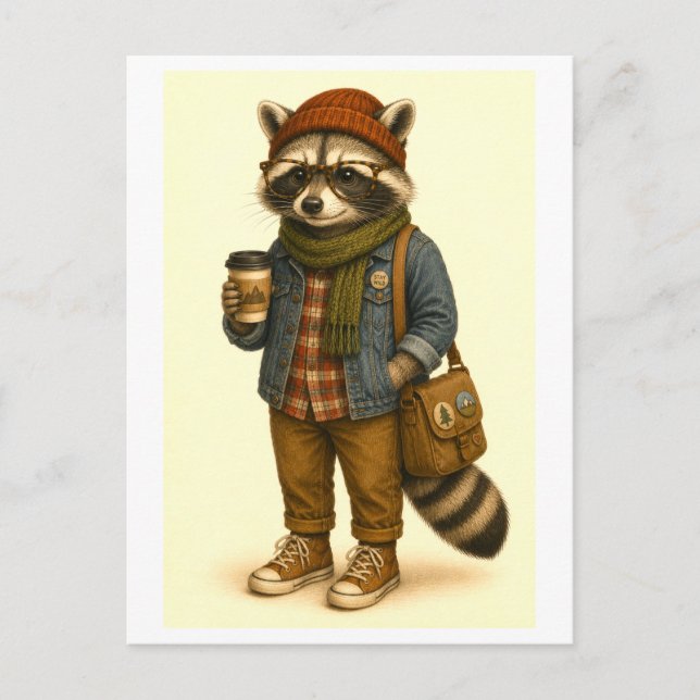 Hipster Racoon Postcard (Front)