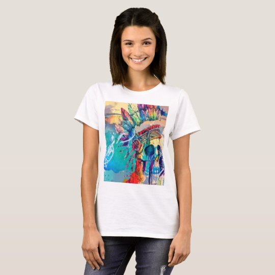 Hipster Rainbow Chief Skull print tshirt top