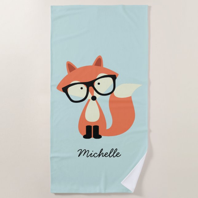 Hipster Red Fox Beach Towel (Front)