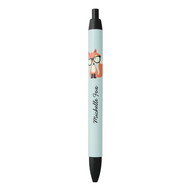 Hipster Red Fox Black Ink Pen (Front Vertical)