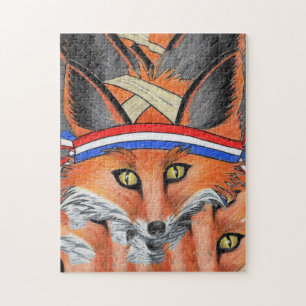 Hipster Red Fox Collage Animal Patriotic Headband Jigsaw Puzzle