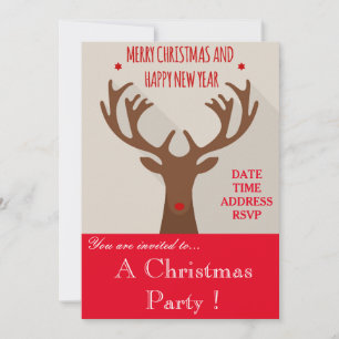 Hipster reindeer Christmas party invitation