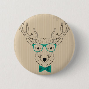 Hipster Reindeer Elk with glasses grungy Christmas 6 Cm Round Badge