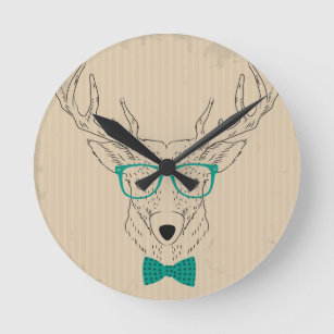 Hipster Reindeer Elk with glasses grungy Christmas Round Clock