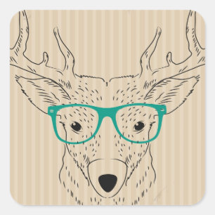 Hipster Reindeer Elk with glasses grungy Christmas Square Sticker