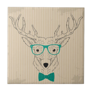 Hipster Reindeer Elk with glasses grungy Christmas Tile