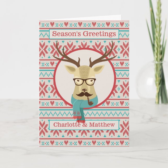Hipster Reindeer Personalised Christmas Card (Front)