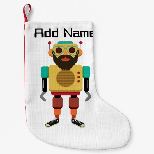 Hipster Retro Robot Small Christmas Stocking (Front)