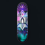 Hipster Retro Tech Teal Purple Lotus Flower Leaf Skateboard<br><div class="desc">This hipster and cool design is perfect for the boho woman. It features a hand-drawn lotus flower and tropical leaves in a neon purple and teal green painted overlay on top of a dark plum purple background. It's unique, original, and bohemian with a retro-tech vibe. ***IMPORTANT DESIGN NOTE: For any...</div>