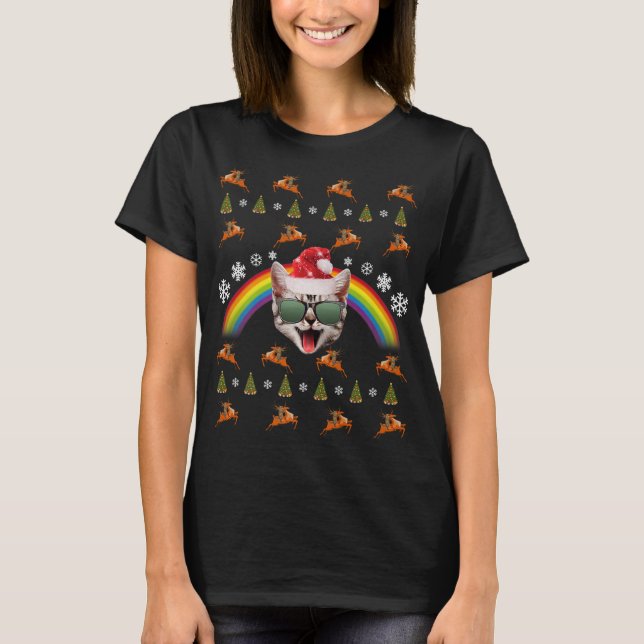 Hipster Santa Cat Christmas Tee Funny Xmas Kitty M (Front)