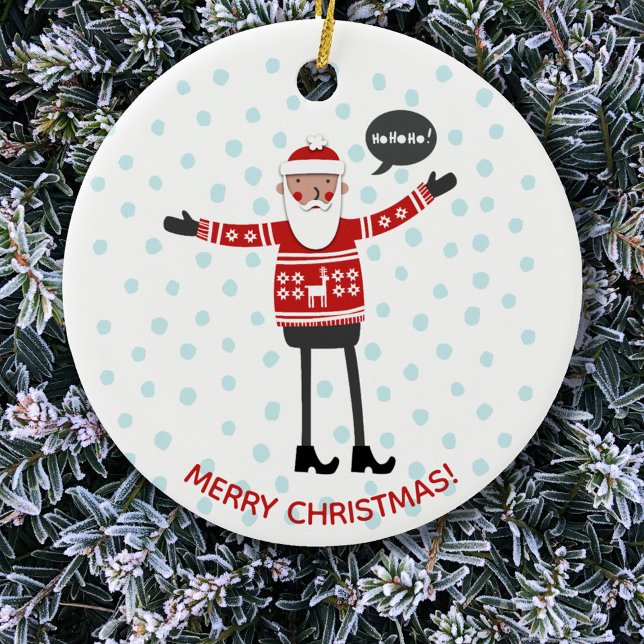 Hipster Santa Ceramic Tree Decoration (Fun Santa Claus in skinny jeans custom text Christmas ornament)