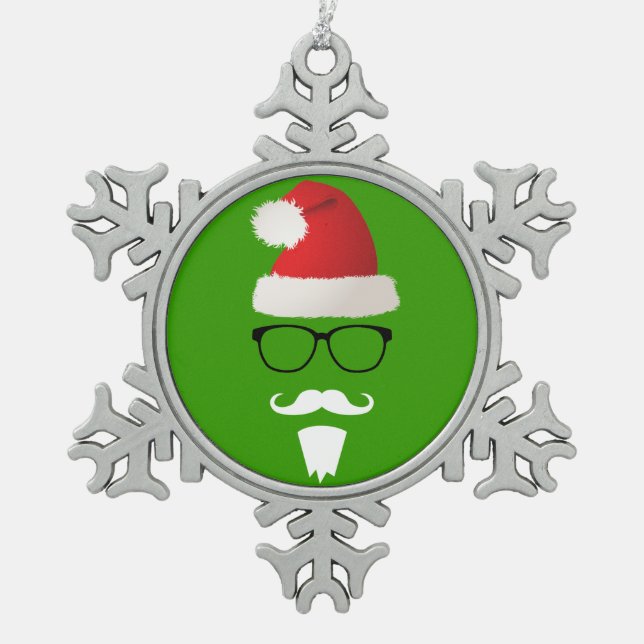 Hipster Santa Claus Snowflake Pewter Christmas Ornament (Front)