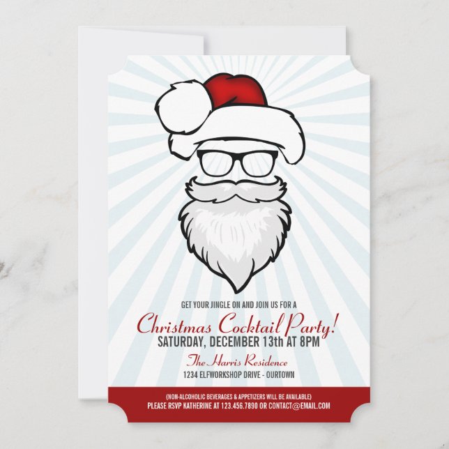 Hipster Santa Cocktail Party Invitations (Front)