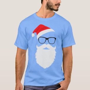 Hipster Santa Face with Hat beard Glasses Christm T-Shirt