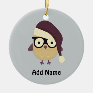 Hipster Santa Owl Ceramic Tree Decoration