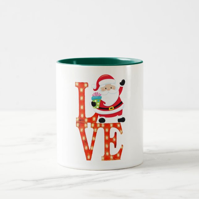 hipster santa presents love merry christmas Two-Tone coffee mug (Center)