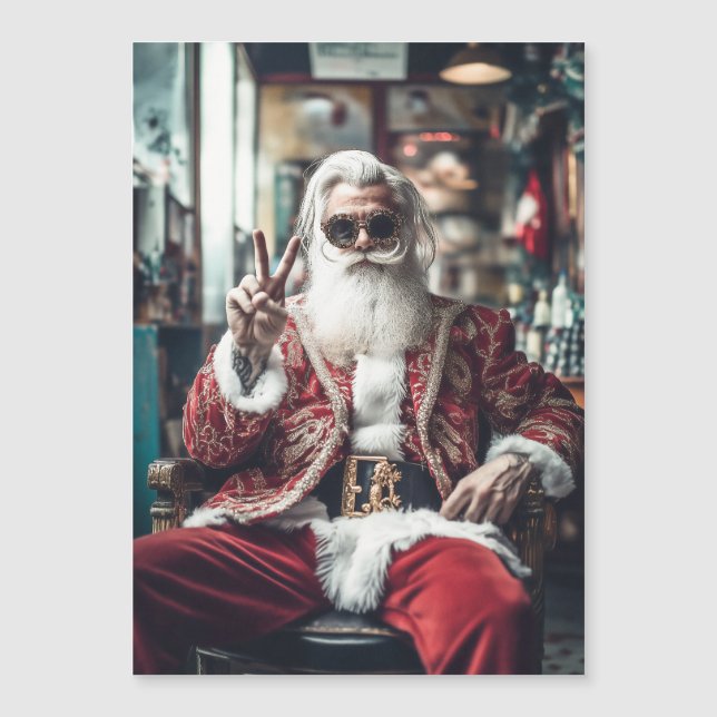 Hipster Santa Strikes a Pose Peace Holiday Vibes (Front)