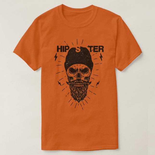 Hipster Skull Beanie and Beard T-Shirt (Design Front)