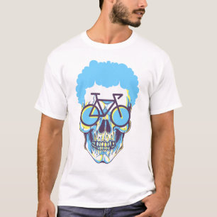 Hipster Skull Bike Modern White Art Illustration T-Shirt